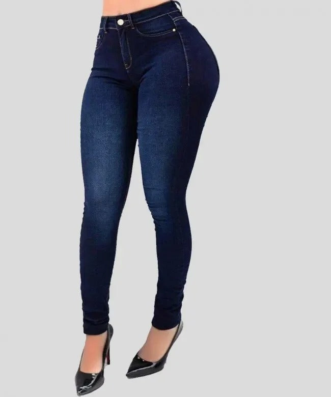 Dame højtaljede stretch jeans, lyseblå, formende pasform, behagelig og alsidig stil