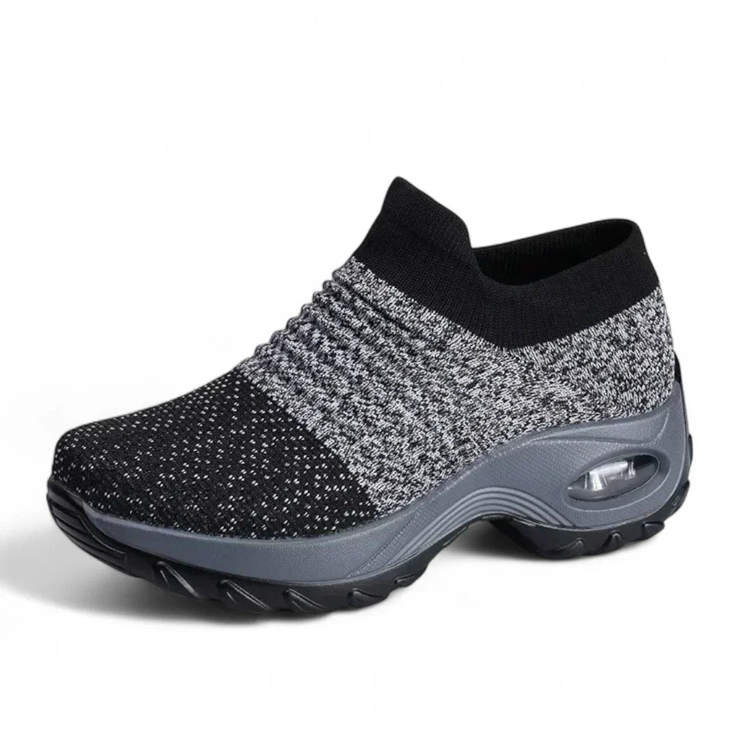 Damehøjde-øgende sneakers, slidstærkt stof, gummisål, moderne stil, grå, tilpasningsdygtig og ergonomisk.