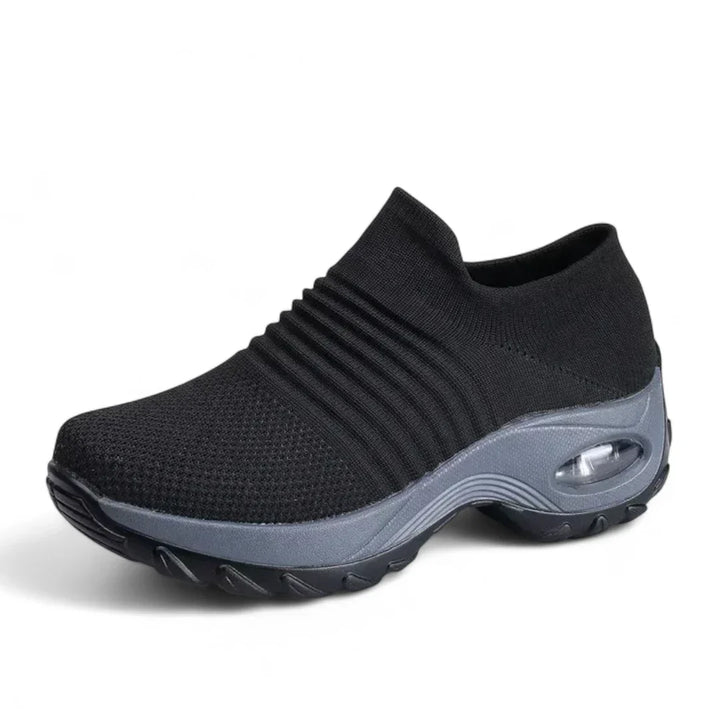 Damehøjde-øgende sneakers, slidstærkt stof, gummisål, moderne stil, grå, tilpasningsdygtig og ergonomisk.