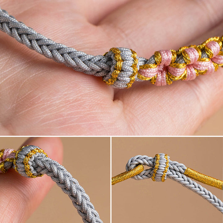 Dame håndvævet persikablomst armbånd, justerbart, flerfarvet knudemønster, højkvalitets materialer, etnisk stil