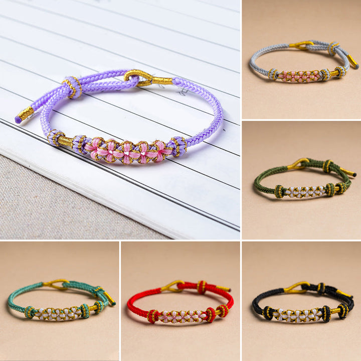 Dame håndvævet persikablomst armbånd, justerbart, flerfarvet knudemønster, højkvalitets materialer, etnisk stil