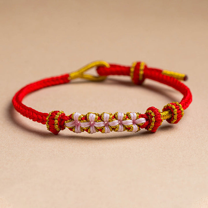 Dame håndvævet persikablomst armbånd, justerbart, flerfarvet knudemønster, højkvalitets materialer, etnisk stil
