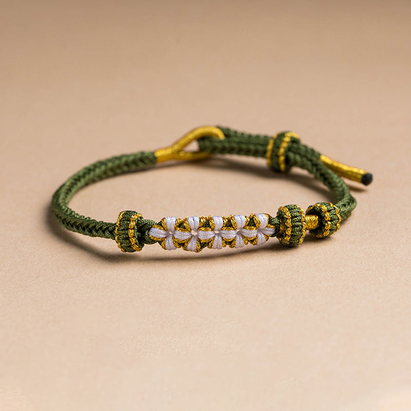 Dame håndvævet persikablomst armbånd, justerbart, flerfarvet knudemønster, højkvalitets materialer, etnisk stil