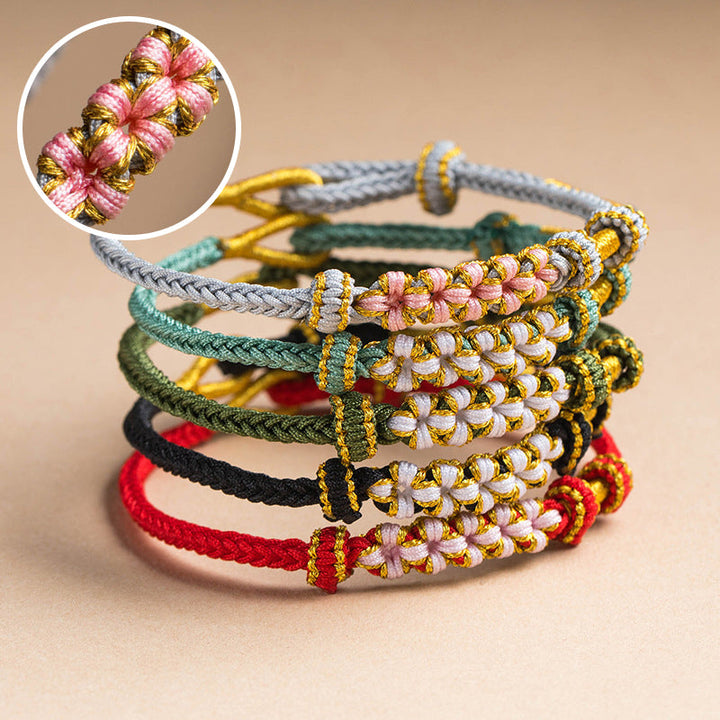 Dame håndvævet persikablomst armbånd, justerbart, flerfarvet knudemønster, højkvalitets materialer, etnisk stil