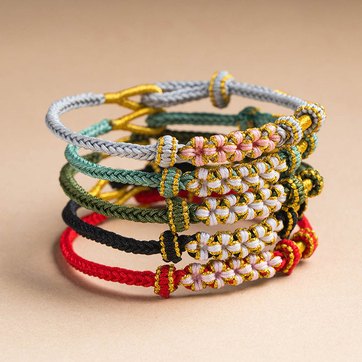Dame håndvævet persikablomst armbånd, justerbart, flerfarvet knudemønster, højkvalitets materialer, etnisk stil