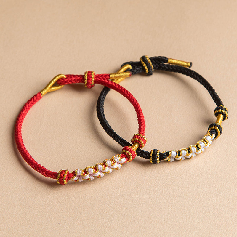 Dame håndvævet persikablomst armbånd, justerbart, flerfarvet knudemønster, højkvalitets materialer, etnisk stil