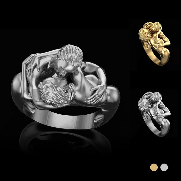 Dame Guld & Sølv Art Deco Ring - Håndlavet, galvaniseret, elegant design