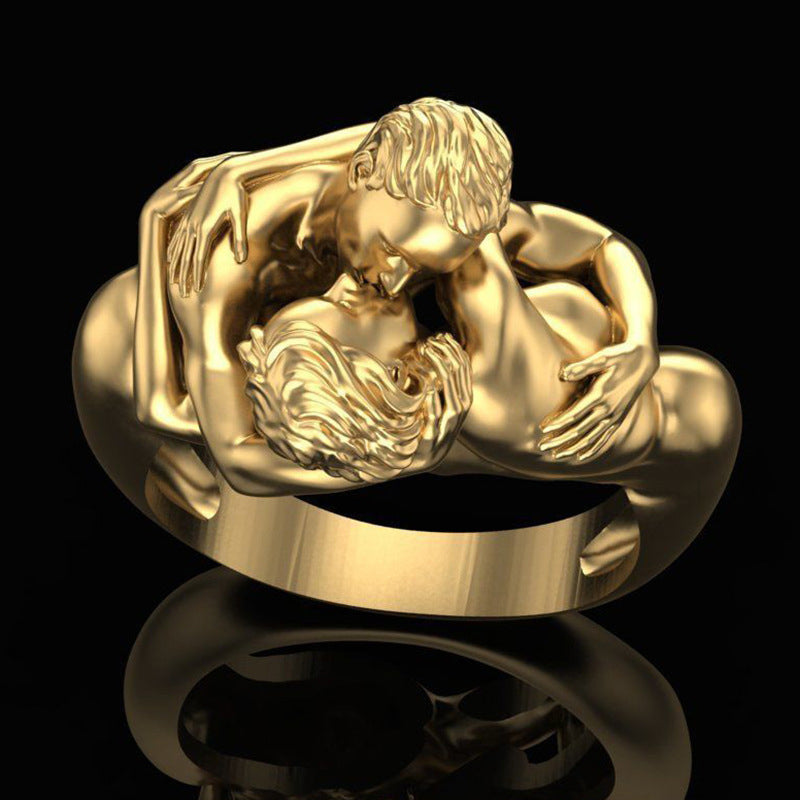 Dame Guld & Sølv Art Deco Ring - Håndlavet, galvaniseret, elegant design