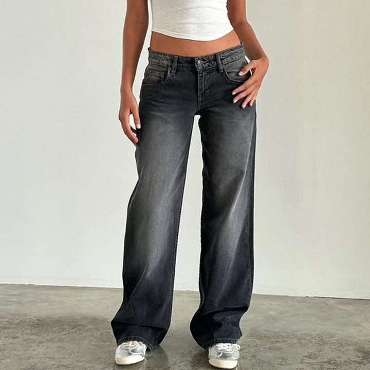 Dame vidde ben baggy jeans vintage vask lav talje, vidde ben, afslappet boyfriend pasform