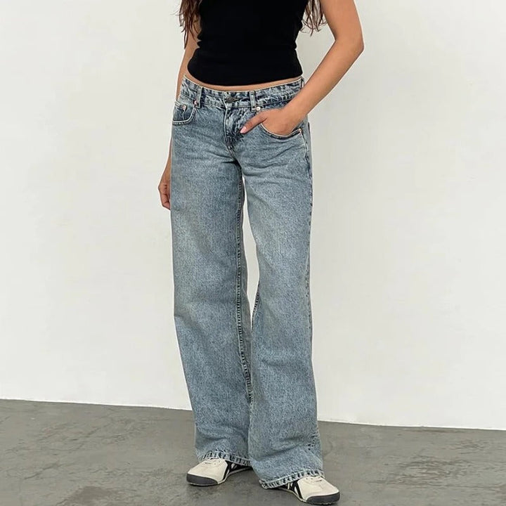 Dame vidde ben baggy jeans vintage vask lav talje, vidde ben, afslappet boyfriend pasform