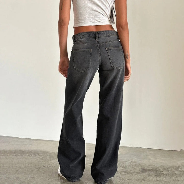 Dame vidde ben baggy jeans vintage vask lav talje, vidde ben, afslappet boyfriend pasform