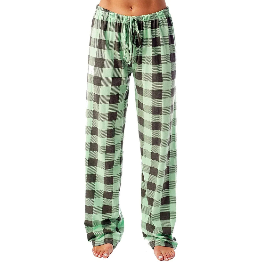 Dame vidt benede ternede pyjamasbukser, klassisk ternet mønster, blødt materiale, komfort og stil til vinteraftener.