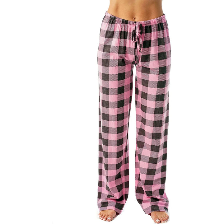 Dame vidt benede ternede pyjamasbukser, klassisk ternet mønster, blødt materiale, komfort og stil til vinteraftener.
