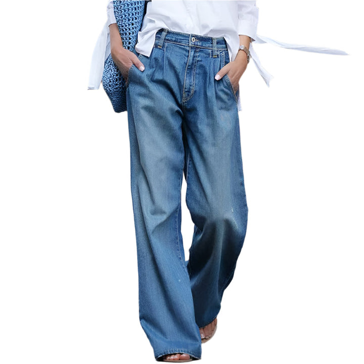 Dame vidde jeans, blå, moderne stil, afslappet pasform, komfortable, alsidige.