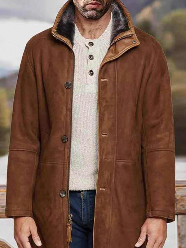 Dame 3/4 lang jakke i merinould, elegant design; brune nuancer, blødt for og vandtæt materiale.