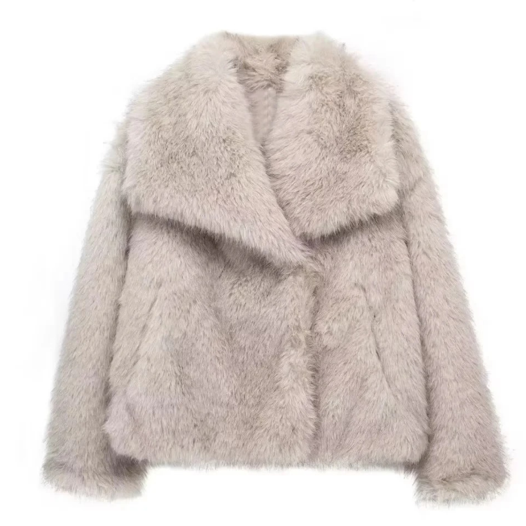 Naisten lämmin turkistakki, käännettävä kaulus, muhkea vuori, elegantti ja lämmin talvitakki kylmiin päiviin.