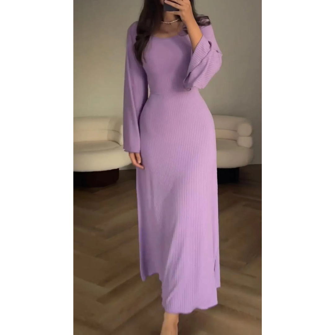 Dame maxi-kjole med lange ærmer, flere farver, flatterende pasform, elegant stil, åndbart stof.
