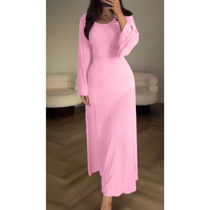 Dame maxi-kjole med lange ærmer, flere farver, flatterende pasform, elegant stil, åndbart stof.