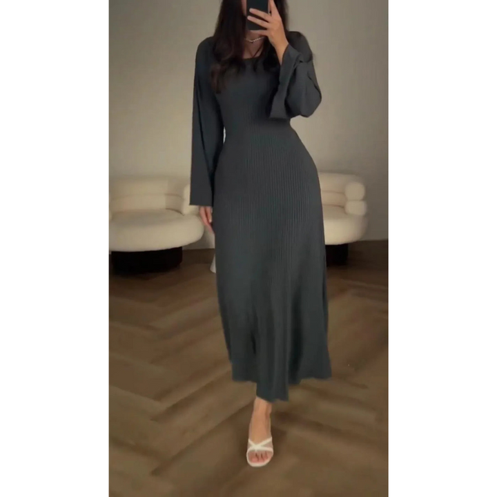 Dame maxi-kjole med lange ærmer, flere farver, flatterende pasform, elegant stil, åndbart stof.