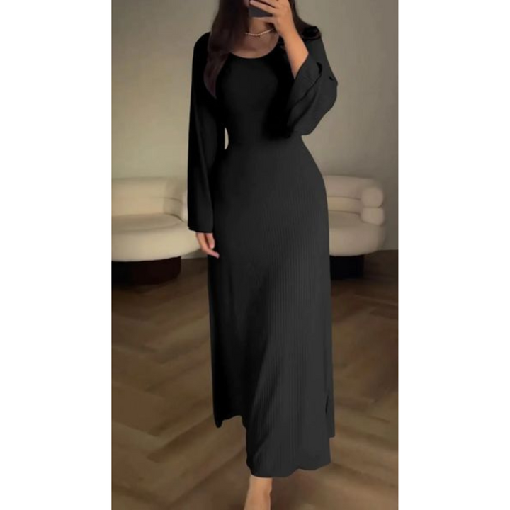 Dame maxi-kjole med lange ærmer, flere farver, flatterende pasform, elegant stil, åndbart stof.