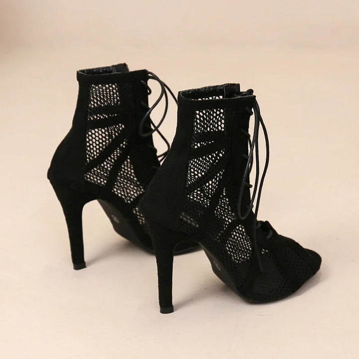 Naisten mesh peep toe sandaalit keskikorolla, hengittävä kangas, ristiin sidottu etuosa, säädettävä nilkkahihna.