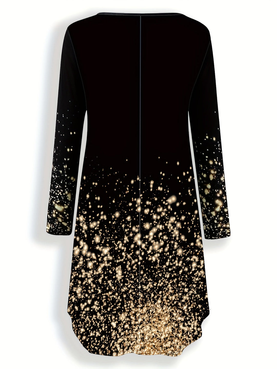 Dame midi kjole med kunstnerisk print og lange ærmer, blødt materiale, yndefuld og fleksibel design.