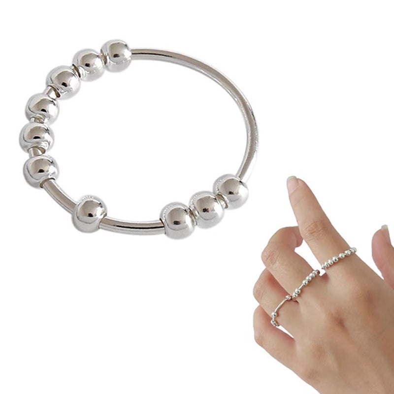 Dame beroligende ring, rosaguld, med roterende metalperler, elegant og beroligende, håndlavet smykketilbehør.