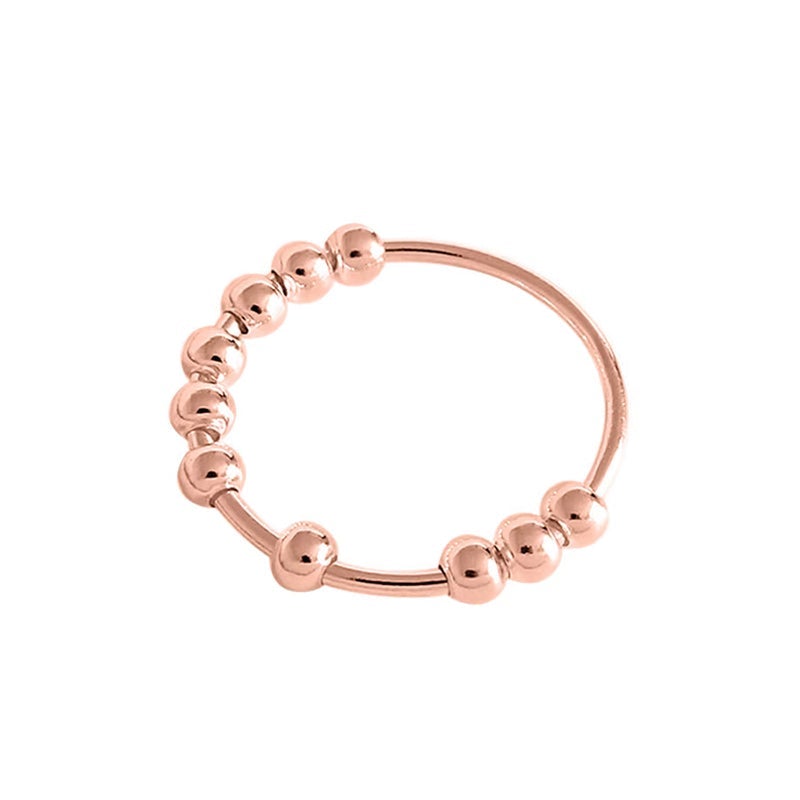 Dame beroligende ring, rosaguld, med roterende metalperler, elegant og beroligende, håndlavet smykketilbehør.
