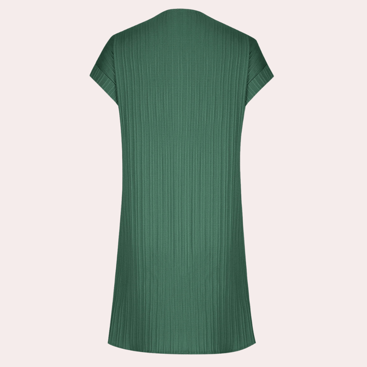 Dame mini kjole med V-udskæring, minimalistisk design, flotte farver, afslappet og festlig stil.