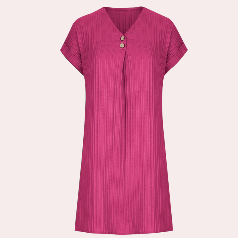 Dame mini kjole med V-udskæring, minimalistisk design, flotte farver, afslappet og festlig stil.