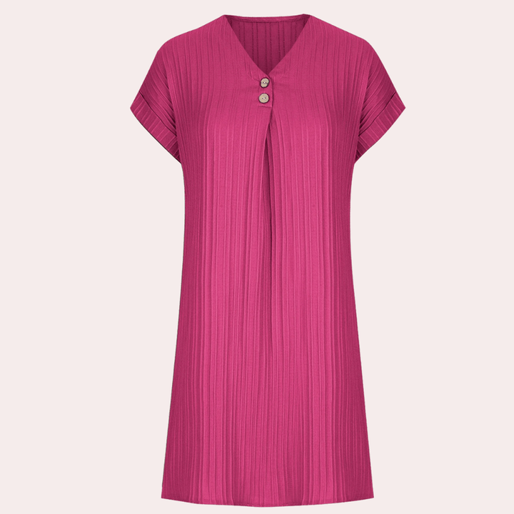 Dame mini kjole med V-udskæring, minimalistisk design, flotte farver, afslappet og festlig stil.