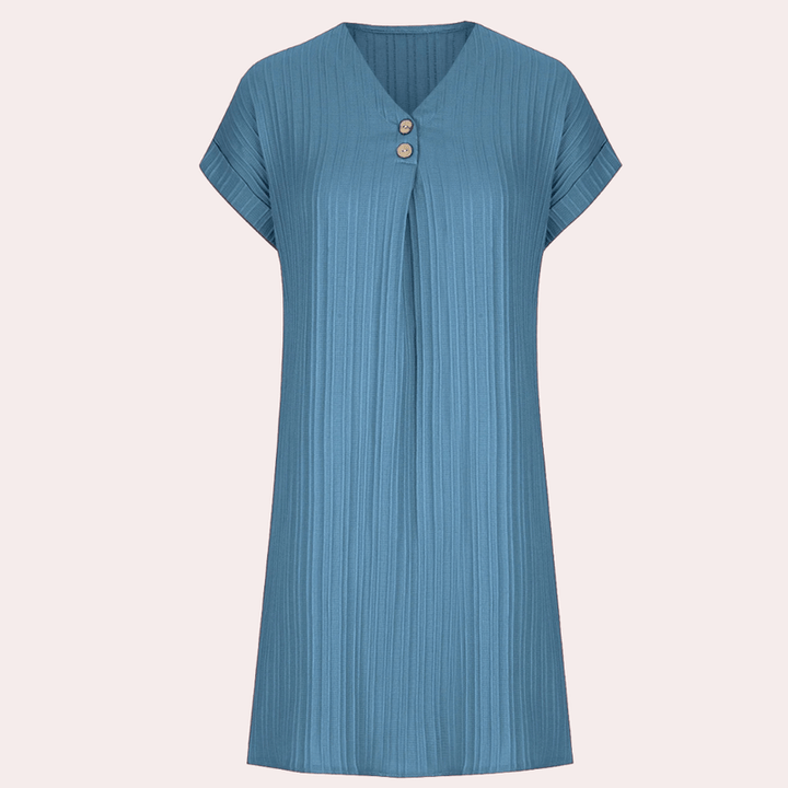 Dame mini kjole med V-udskæring, minimalistisk design, flotte farver, afslappet og festlig stil.