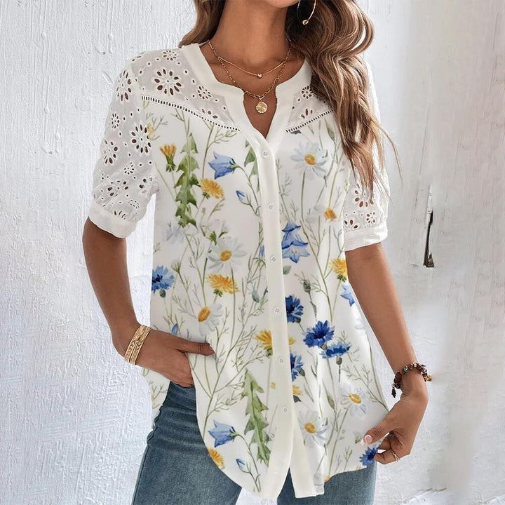 Damebluse med legende print, flerfarvet, beige