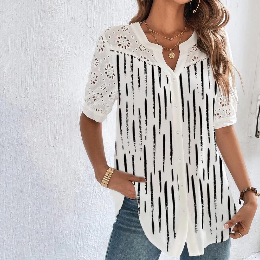 Damebluse med legende print, flerfarvet, beige