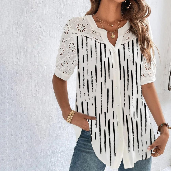 Damebluse med legende print, flerfarvet, beige
