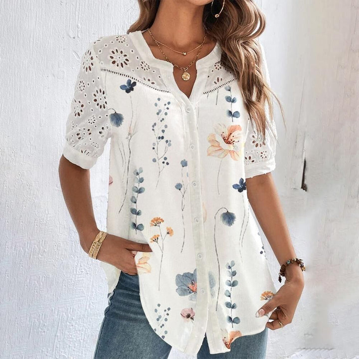 Damebluse med legende print, flerfarvet, beige