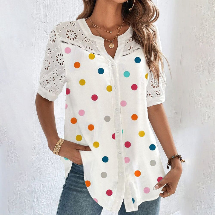 Damebluse med legende print, flerfarvet, beige
