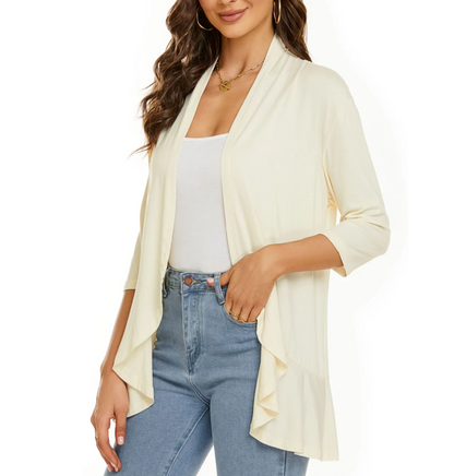 Dame komfortabel åben vest i blødt materiale, stilfuld åben front, alsidig til hverdagsoutfits.
