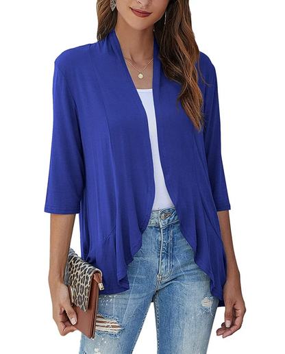 Dame komfortabel åben vest i blødt materiale, stilfuld åben front, alsidig til hverdagsoutfits.