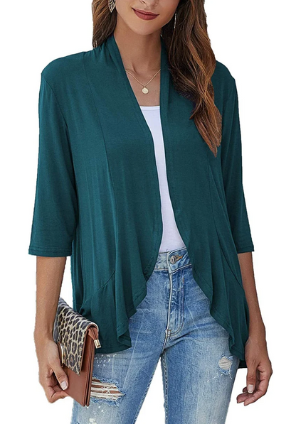Dame komfortabel åben vest i blødt materiale, stilfuld åben front, alsidig til hverdagsoutfits.