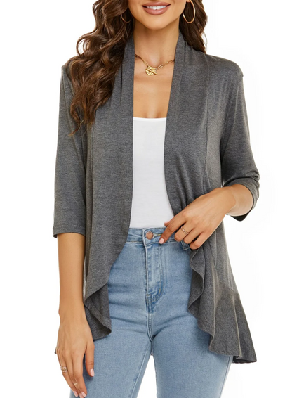 Dame komfortabel åben vest i blødt materiale, stilfuld åben front, alsidig til hverdagsoutfits.