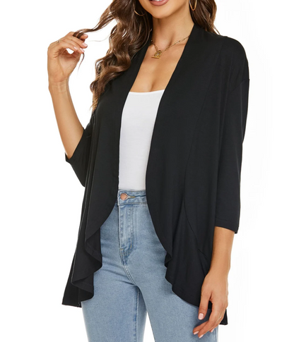 Dame komfortabel åben vest i blødt materiale, stilfuld åben front, alsidig til hverdagsoutfits.