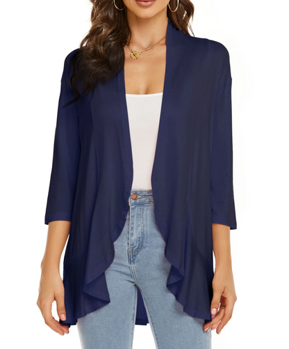 Dame komfortabel åben vest i blødt materiale, stilfuld åben front, alsidig til hverdagsoutfits.