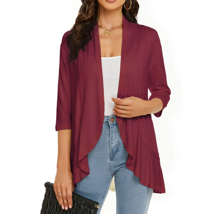 Dame komfortabel åben vest i blødt materiale, stilfuld åben front, alsidig til hverdagsoutfits.