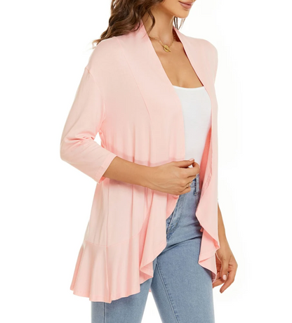 Dame komfortabel åben vest i blødt materiale, stilfuld åben front, alsidig til hverdagsoutfits.