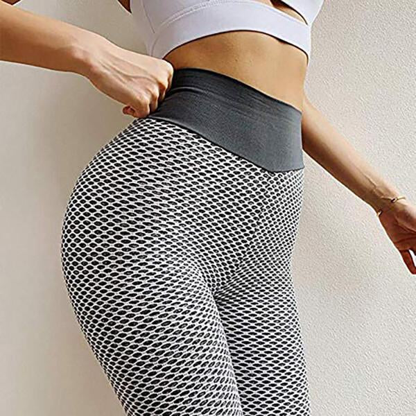 Damekompression leggings, sort, høj talje, formende snit, anti-cellulite effekt.