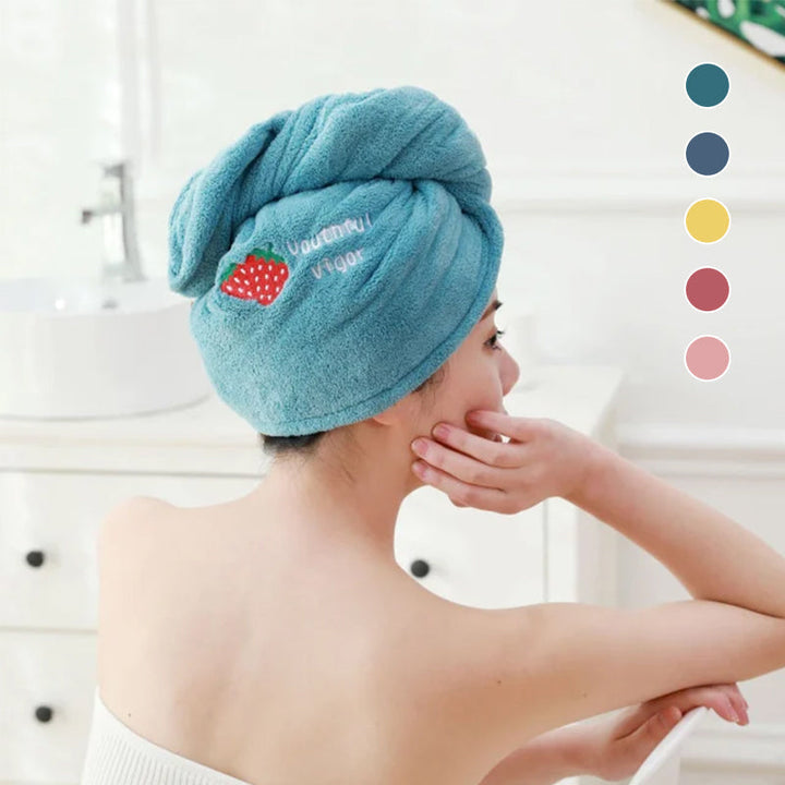 Dame hurtigttørrende håndklæde turban, mørkeblå mikrofiber, reducerer kruset og varmeskader på håret.