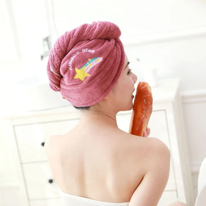 Dame hurtigttørrende håndklæde turban, mørkeblå mikrofiber, reducerer kruset og varmeskader på håret.