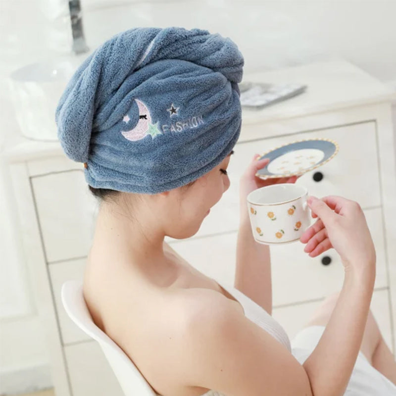 Dame hurtigttørrende håndklæde turban, mørkeblå mikrofiber, reducerer kruset og varmeskader på håret.