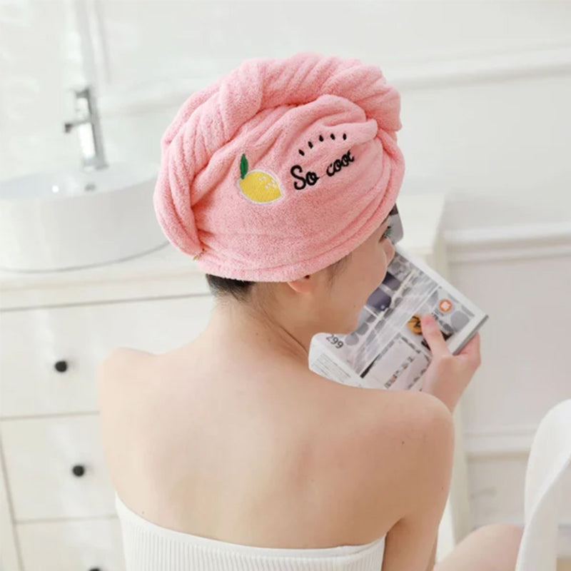 Dame hurtigttørrende håndklæde turban, mørkeblå mikrofiber, reducerer kruset og varmeskader på håret.